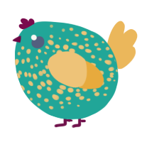 A turquoise and honey chicken with a speckle pattern