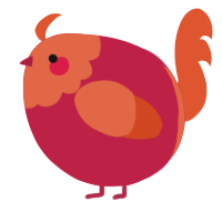 A crimson and vermilion chicken with a head pattern