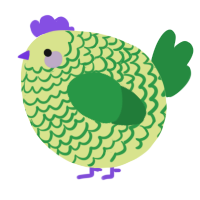 A lemon and viridian chicken with a lace pattern