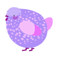 A lilac and lavender chicken with a speckle pattern