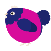 A fuchsia and navy chicken with a head pattern