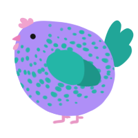 A lilac and turquoise chicken with a speckle pattern