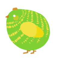A grass and yellow chicken with a bar pattern