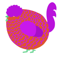 A vermilion and amethyst chicken with a lace pattern
