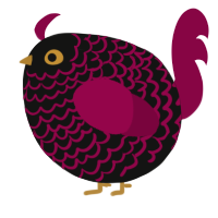 A black and maroon chicken with a lace pattern