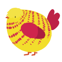 A yellow and crimson chicken with a bar pattern