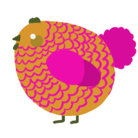 A orange and fuchsia chicken with a lace pattern
