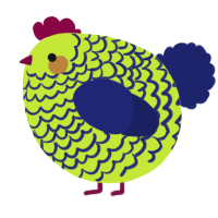 A lime and navy chicken with a lace pattern