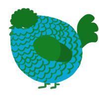 A cerulean and leaf chicken with a lace pattern