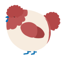 A cream and red chicken with a head pattern