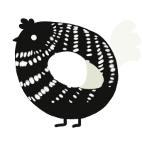 A black and white chicken with a bar pattern