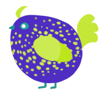 A indigo and lime chicken with a speckle pattern