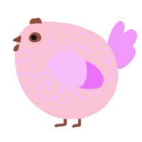 A rose and lavender chicken with a speckle pattern