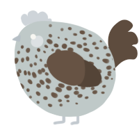A silver and bark chicken with a speckle pattern