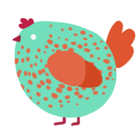 A mint and vermilion chicken with a speckle pattern