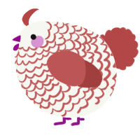 A white and red chicken with a lace pattern