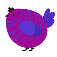 A plum and indigo chicken with a bar pattern
