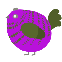 A amethyst and olive chicken with a bar pattern