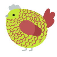 A lime and red chicken with a lace pattern