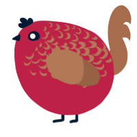 A crimson and brown chicken with a half-lace pattern