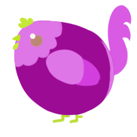 A plum and orchid chicken with a head pattern
