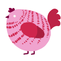 A pink and crimson chicken with a bar pattern