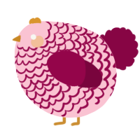 A rose and maroon chicken with a lace pattern