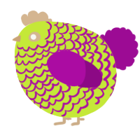 A lime and plum chicken with a lace pattern