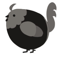 A sable and grey chicken with a head pattern