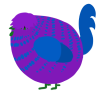 A violet and ultramarine chicken with a bar pattern