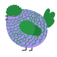 A lilac and viridian chicken with a lace pattern