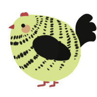 A lemon and black chicken with a bar pattern