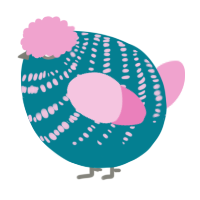 A sea and pink chicken with a bar pattern