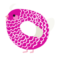 A fuchsia and white chicken with a lace pattern