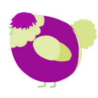 A plum and lemon chicken with a head pattern