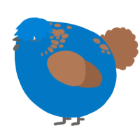 A sapphire and brown chicken with a neck-speckle pattern