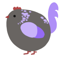 A grey and lilac chicken with a neck-speckle pattern