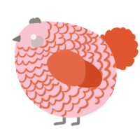 A rose and vermilion chicken with a lace pattern