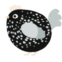 A black and silver chicken with a speckle pattern