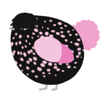 A black and pink chicken with a speckle pattern