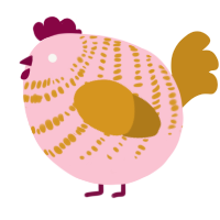 A rose and ochre chicken with a bar pattern