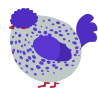 A silver and indigo chicken with a speckle pattern