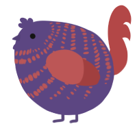 A overcast and red chicken with a bar pattern