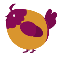 A orange and wine chicken with a head pattern