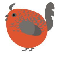 A vermilion and grey chicken with a half-lace pattern