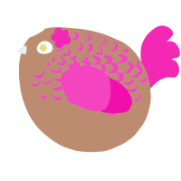 A brown and fuchsia chicken with a half-lace pattern