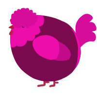A wine and fuchsia chicken with a head pattern