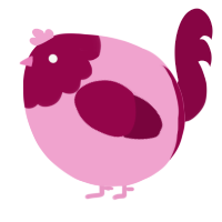 A pink and maroon chicken with a head pattern