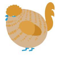 A beige and orange chicken with a bar pattern