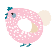 A rose and cream chicken with a speckle pattern